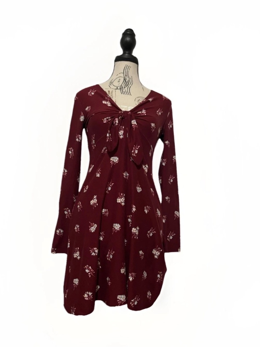 Arizona Jean Company Burgundy Floral Long Sleeve Dress Women’s Small